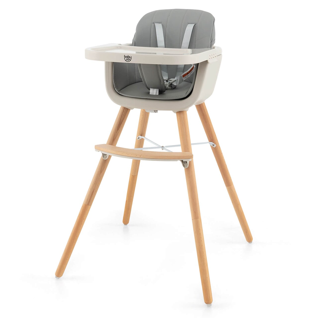 Costway 3 in 1 Convertible Wooden High Chair Toddler Feeding Chair with Cushion Grey/Beige/Yellow/Pink/Dark Grey/Black